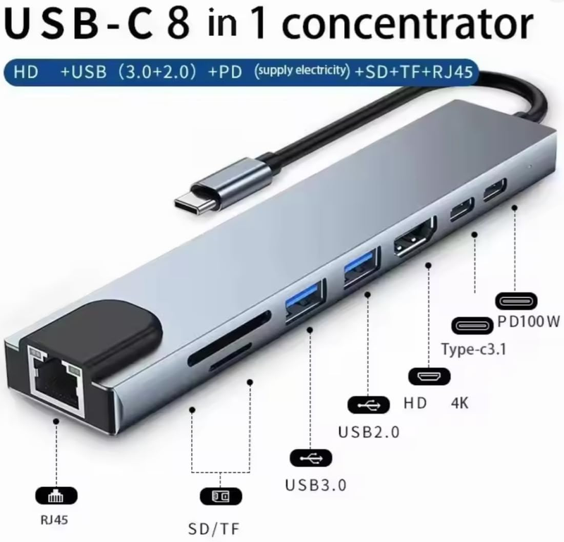 Adaptador Hub 8 En 1 Tipo C